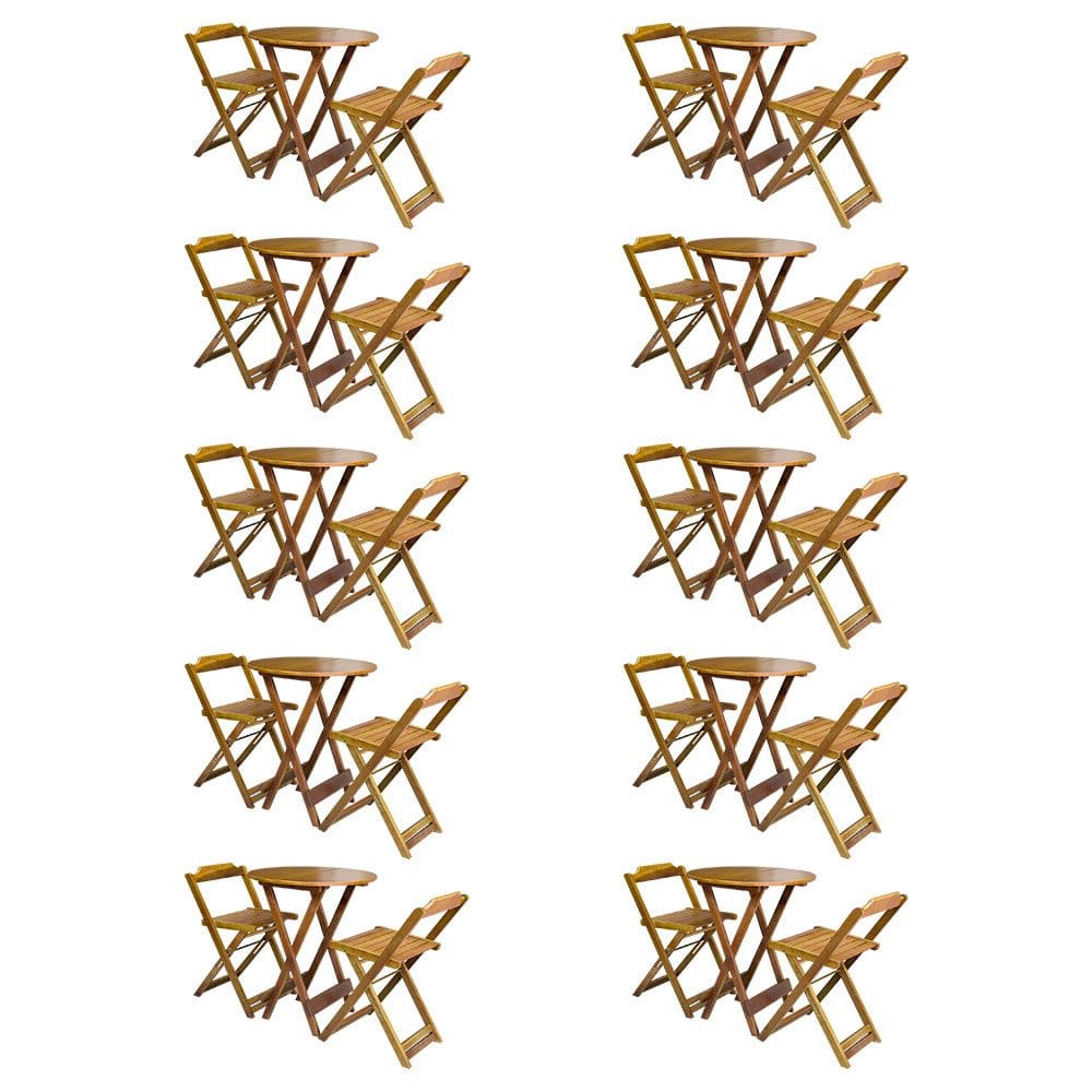 Kit 10 Jogos De Mesa Bistrô De Madeira Com 2 Cadeiras Dobravel Ideal Para Bar E Restaurante Caramelo