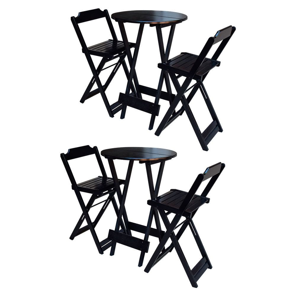 Kit 2 Jogos De Mesa Bistrô De Madeira Com 2 Cadeiras Dobravel Ideal Para Bar E Restaurante Preto