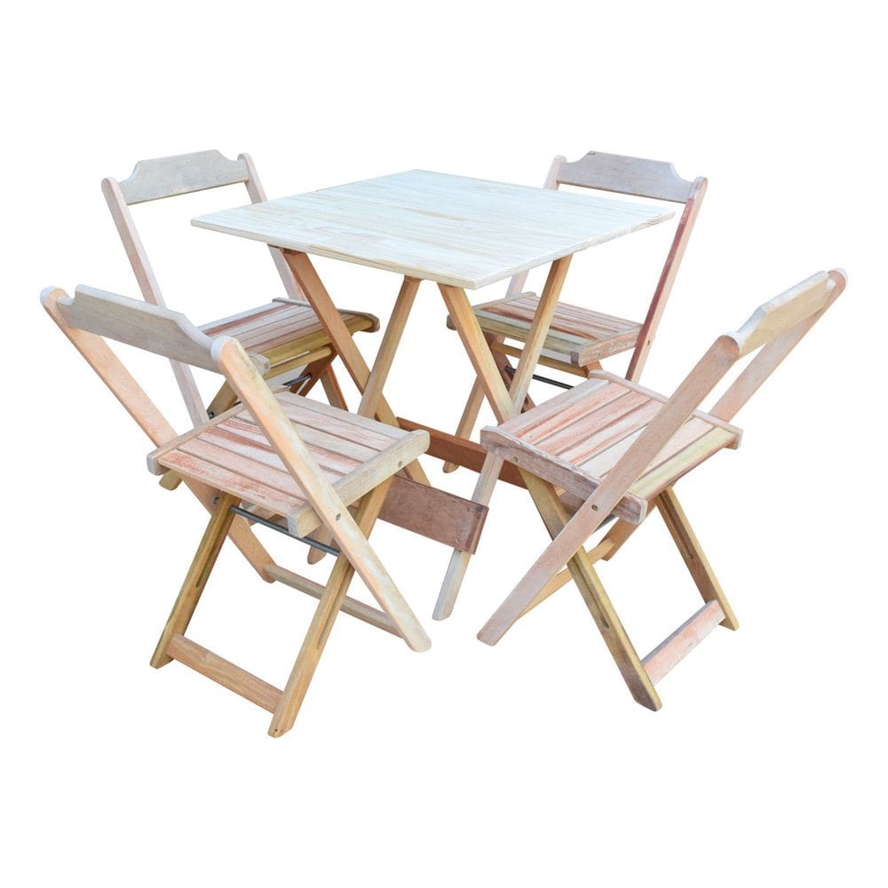 Conjunto de Mesa 70x70 Dobrável em Madeira Padrão com 4 Cadeiras sem Pintura/crua