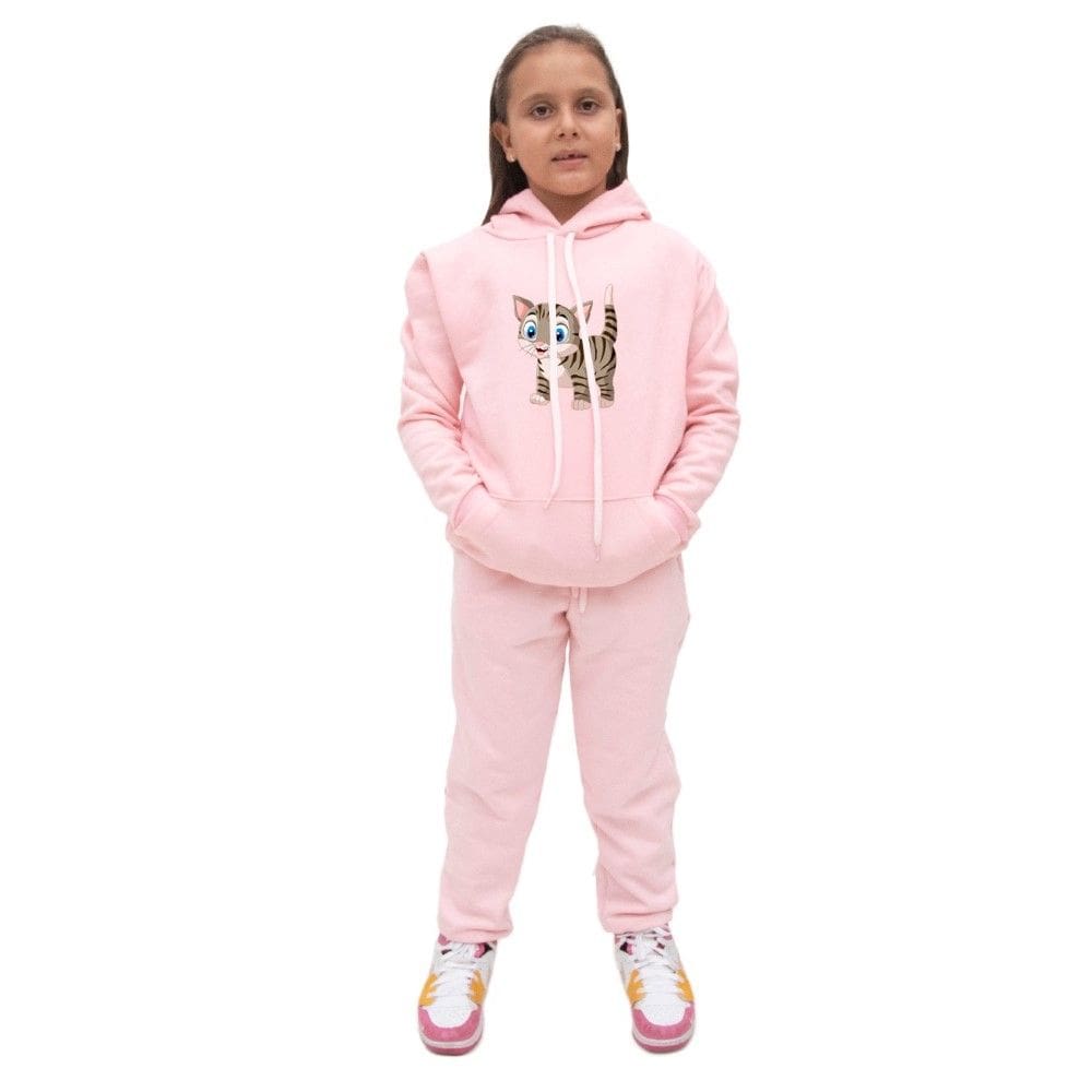 Conjunto Abrigo Infantil Blusa Estampa Gato Com Calça Comprida de Frio Confortavel Tecido Macio