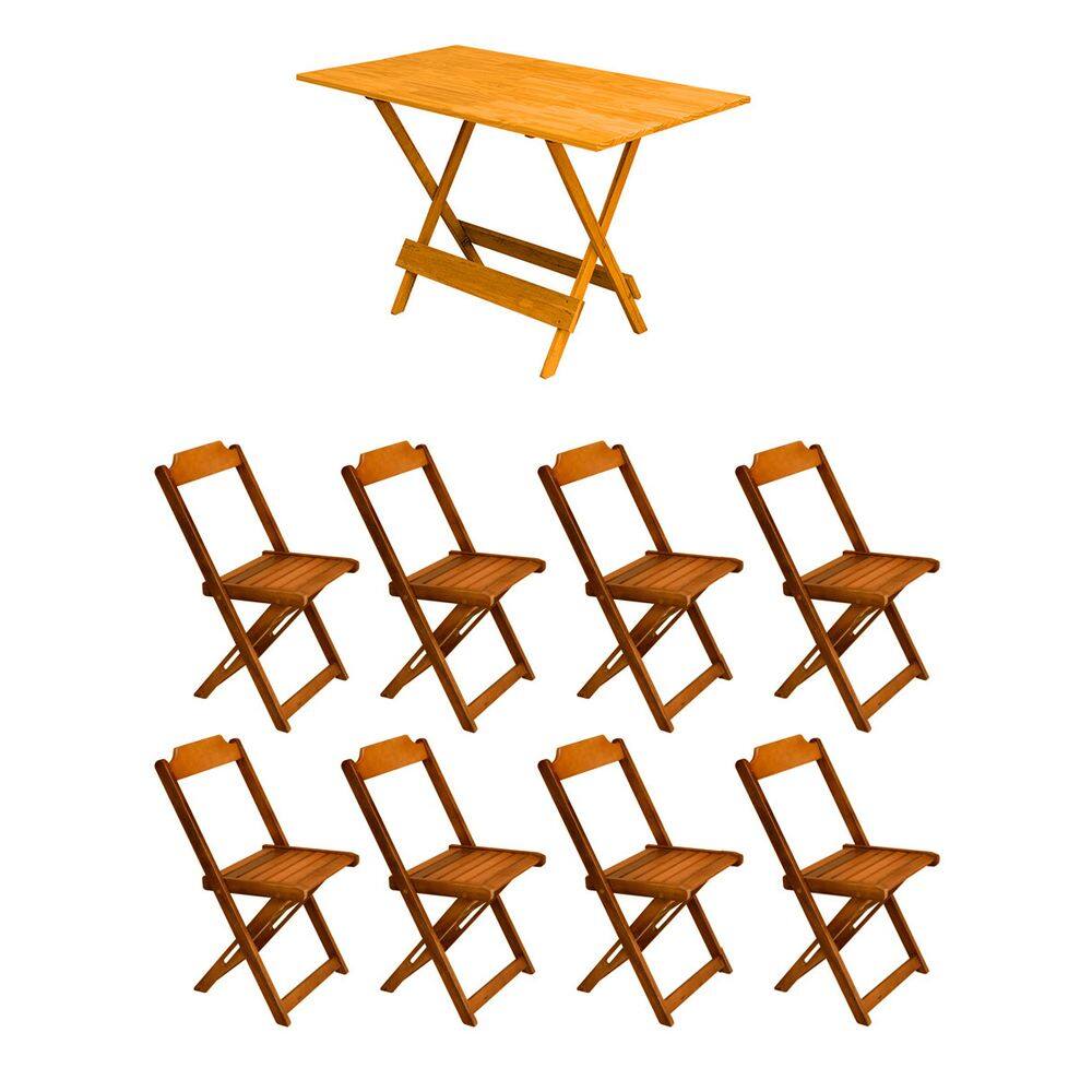 Conjunto Mesa de Madeira Dobravel 120x70 Castanho 8 Cadeiras