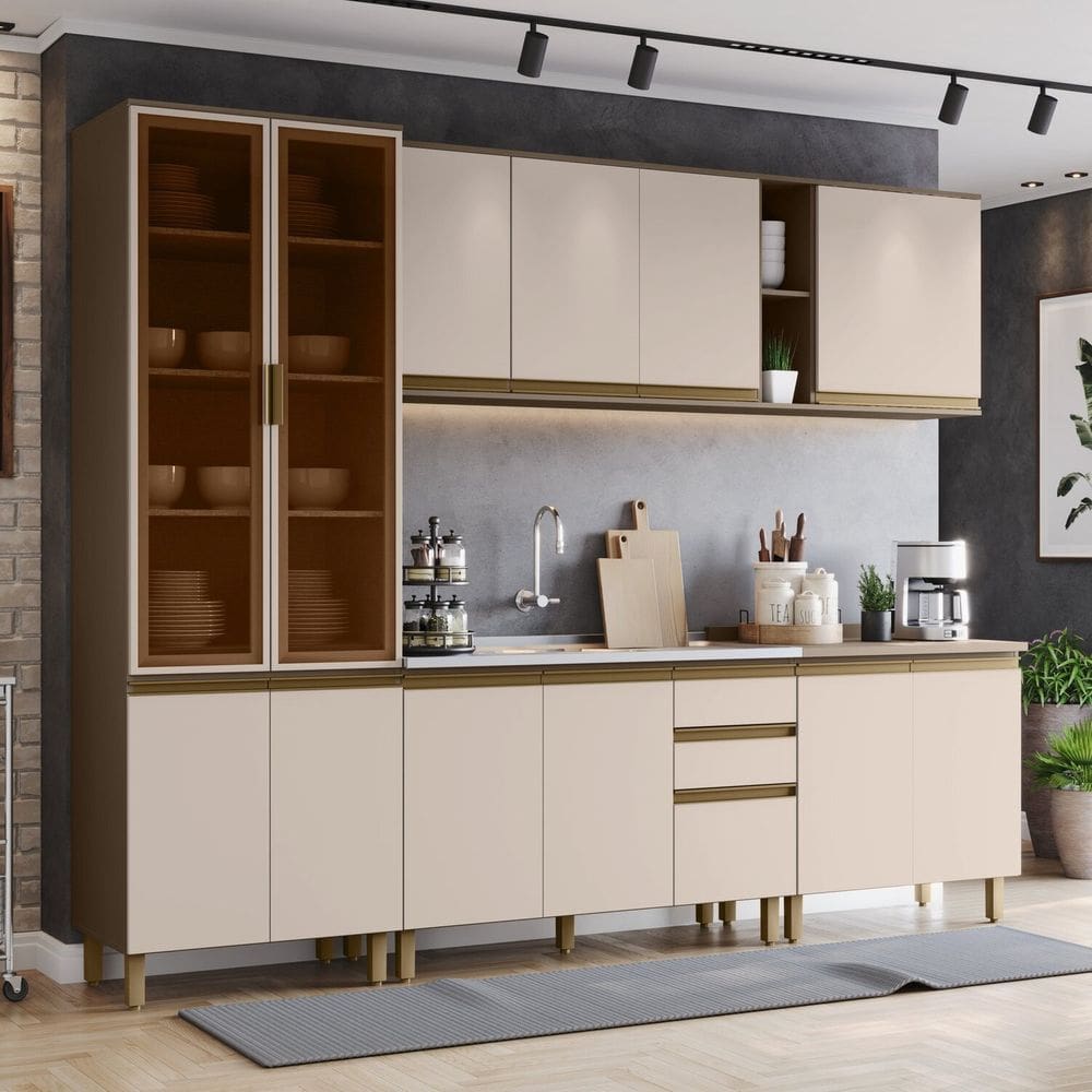 Cozinha Completa 6 Peças 100% Mdf com Cristaleira Connect Duna/Cristal