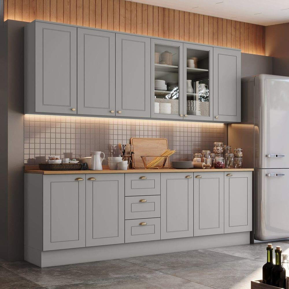 Cozinha Compacta Internacional 5 Peças com 3 Gavetas 100% Mdf Cinza