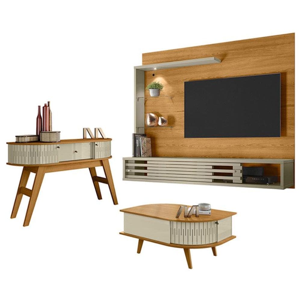 Estante Home Theater Suspenso Frizz Select com Aparador Estoril e Mesa de Centro Indianápolis Cumaru Opala - Madetec
