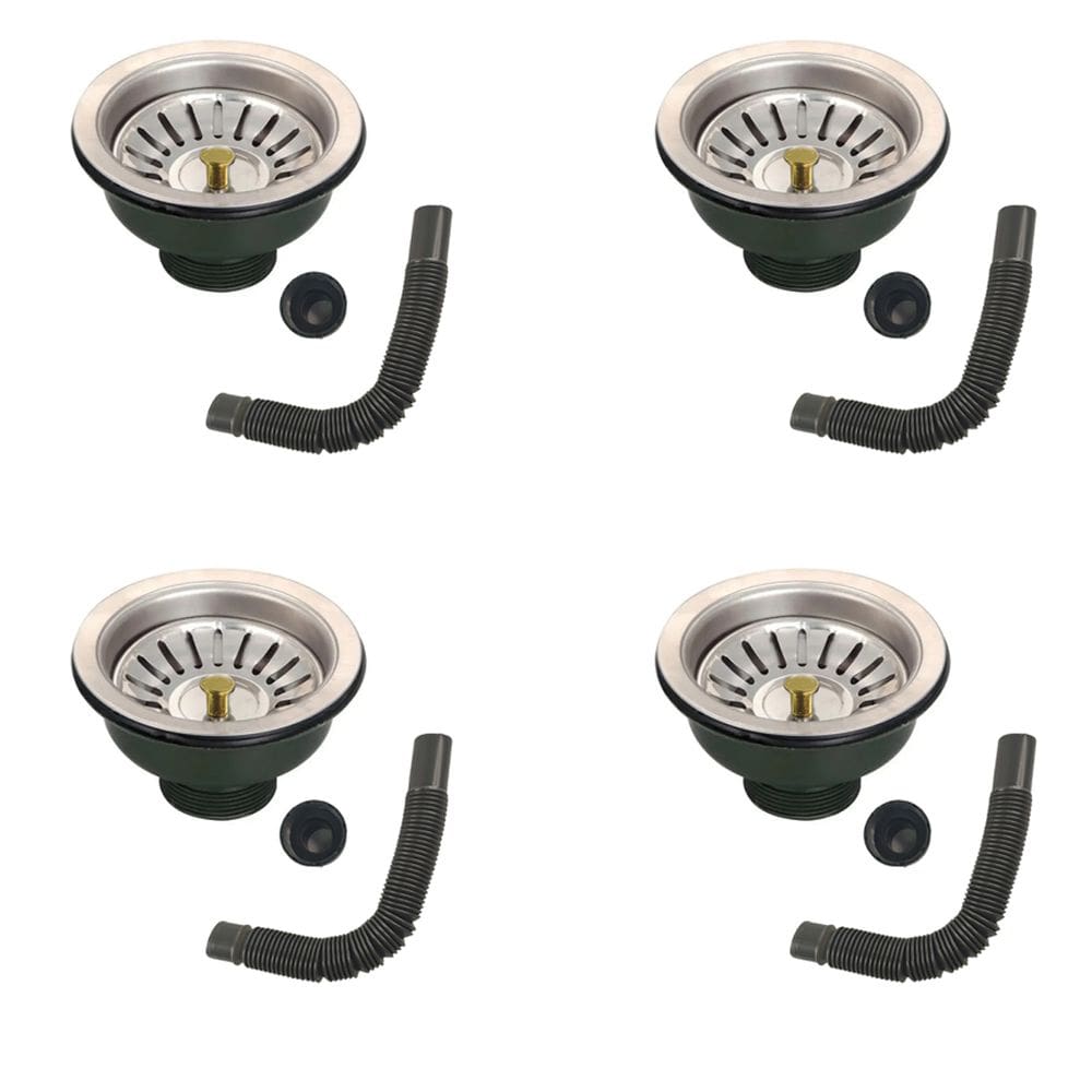 Ralo Valvula Dreno Filtro de Pia 10x10 Kit 4 Unidades Inox Sifao Tubo de Escoamento Cozinha Lavabo Casa Lavanderia