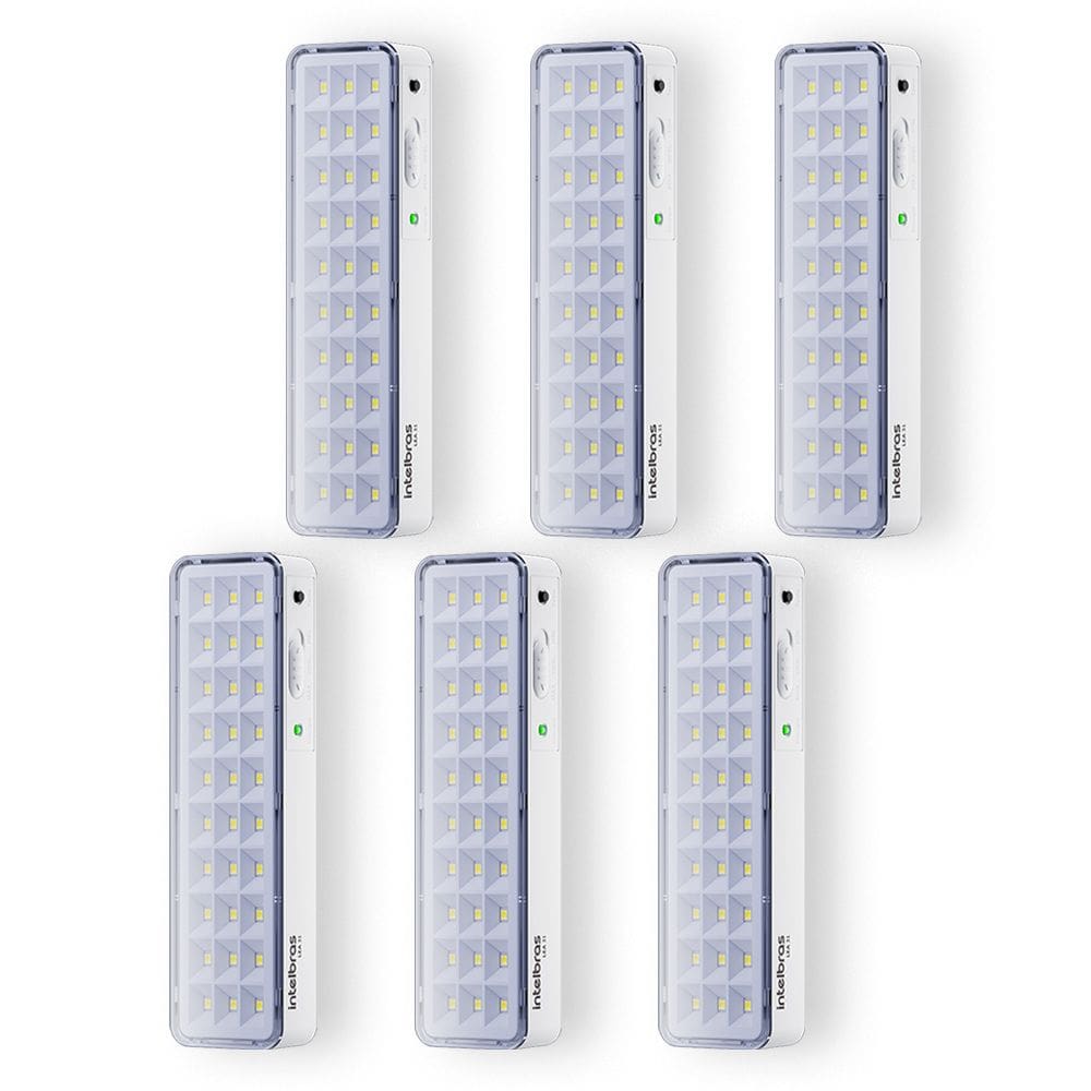 Kit 06 Luminárias de Emergência Led Intelbrás Autônoma Lea 31 com 30 Leds Branco Bivolt