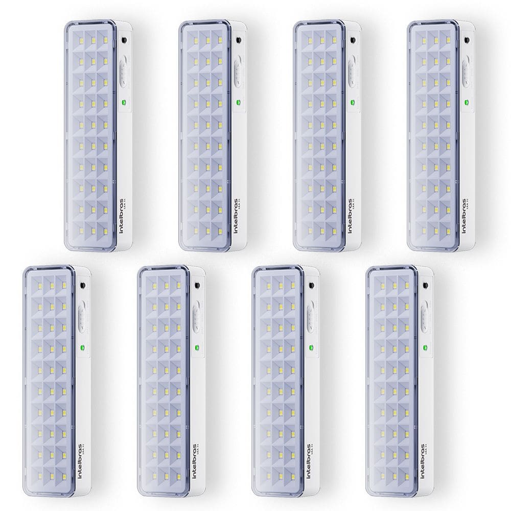 Kit 08 Luminárias de Emergência Led Intelbrás Autônoma Lea 31 com 30 Leds Branco Bivolt