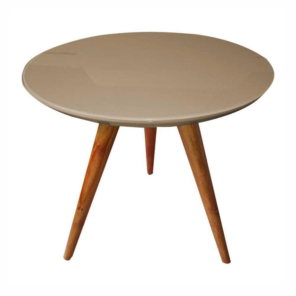 Mesa Lateral Redonda Com Vidro 40x40 Cor Fendi Medida 50 Cm Altura