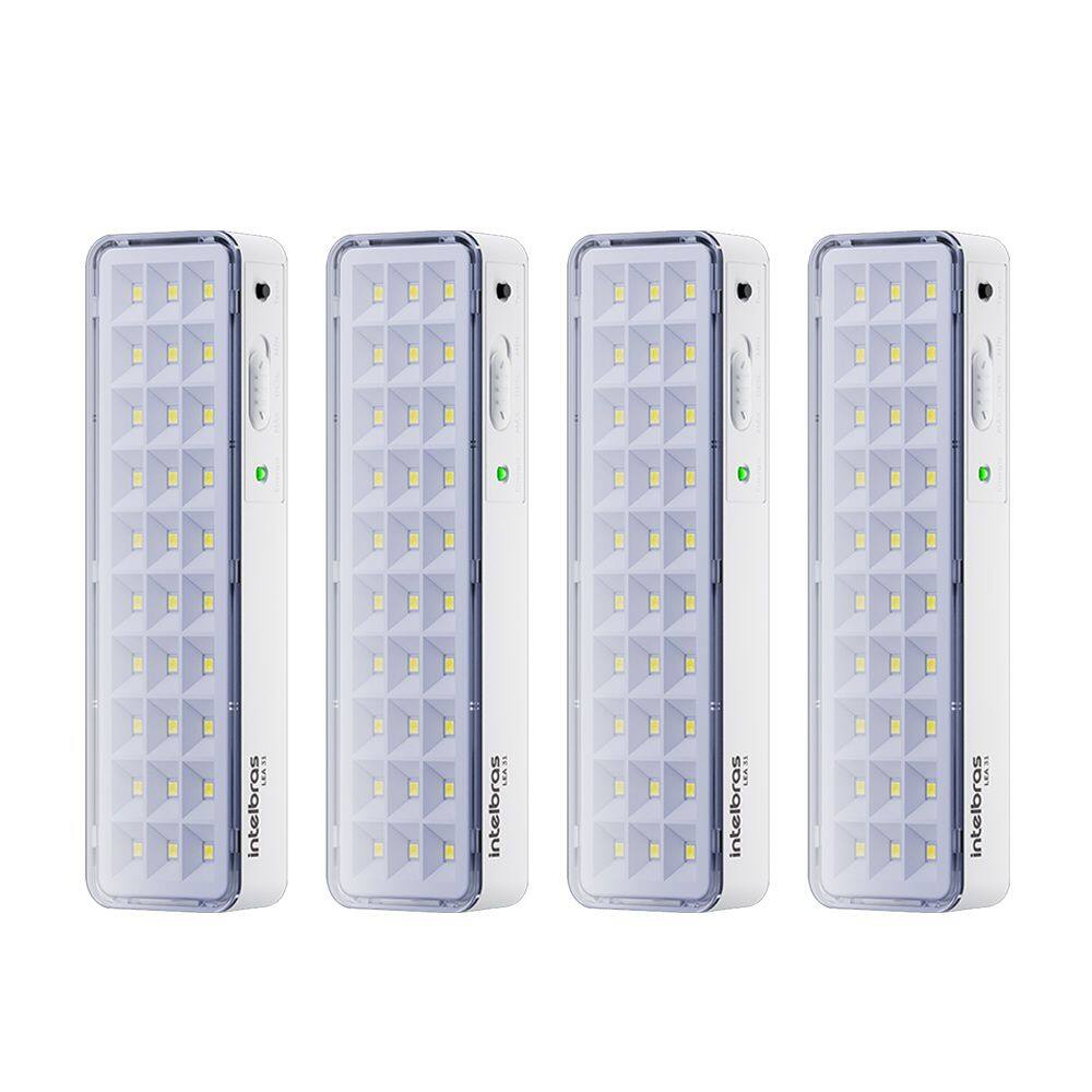 Kit 04 Luminárias de Emergência Led Intelbrás Autônoma Lea 31 com 30 Leds Branco Bivolt