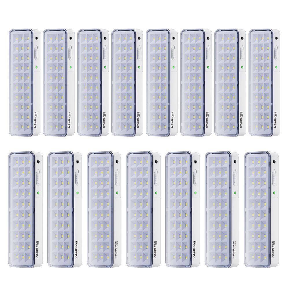 Kit 15 Luminárias de Emergência Led Intelbrás Autônoma Lea 31 com 30 Leds Branco Bivolt