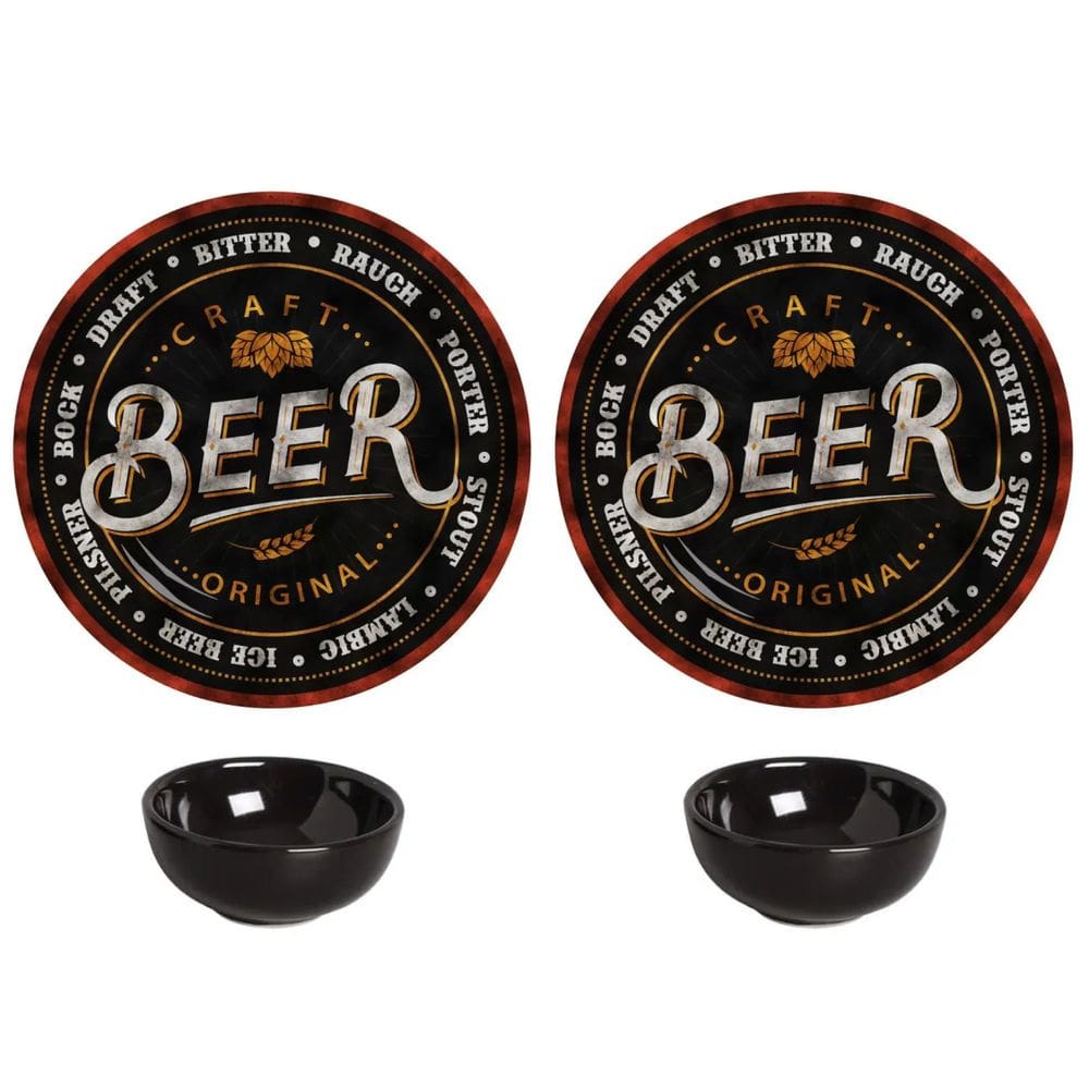 Kit 4 Peças 2 Pratos de Sobremesa Beer Collection C/ 2 Mini Molheiras Alleanza