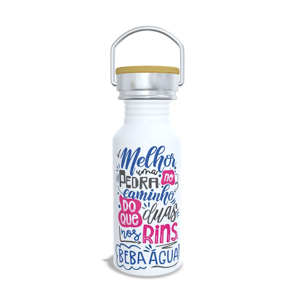 Garrafa Inox 500ml Tampa Bambu Melhor uma pedra no caminho