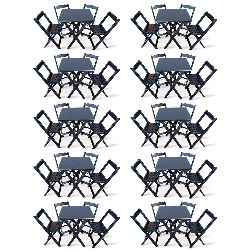 Kit De 10 Conjuntos De Mesa Dobrável 60x60 Com 4 Cadeiras Preto - Tarimatã