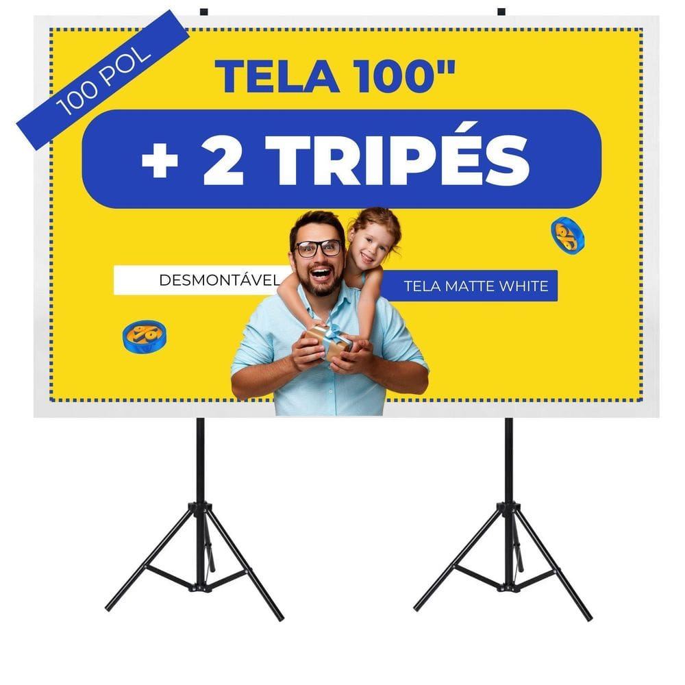 Tela De Projeção 100 Polegadas Com Tripé Retrátil 2,10Cm