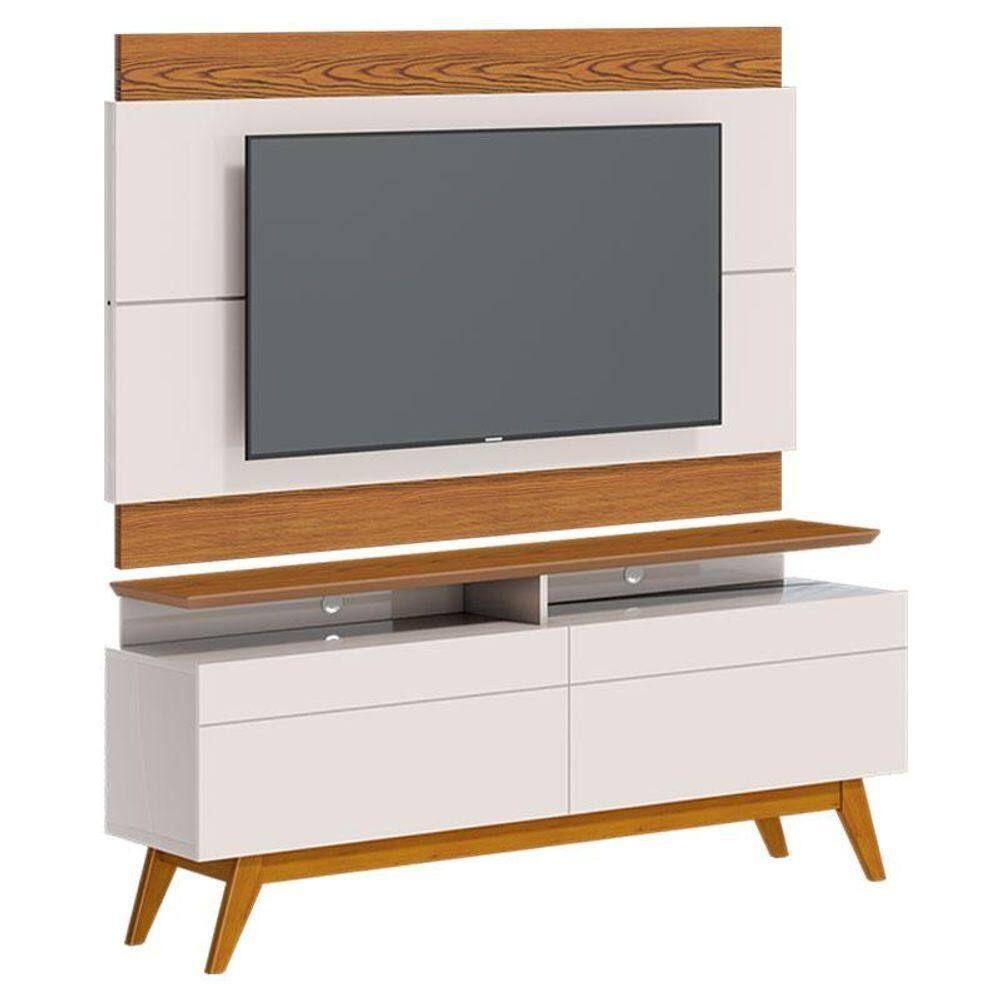 Rack Bancada 2 Gavetas Com Nicho E Painel Para Tv Classic 1.4 Off White Freijó - Imcal