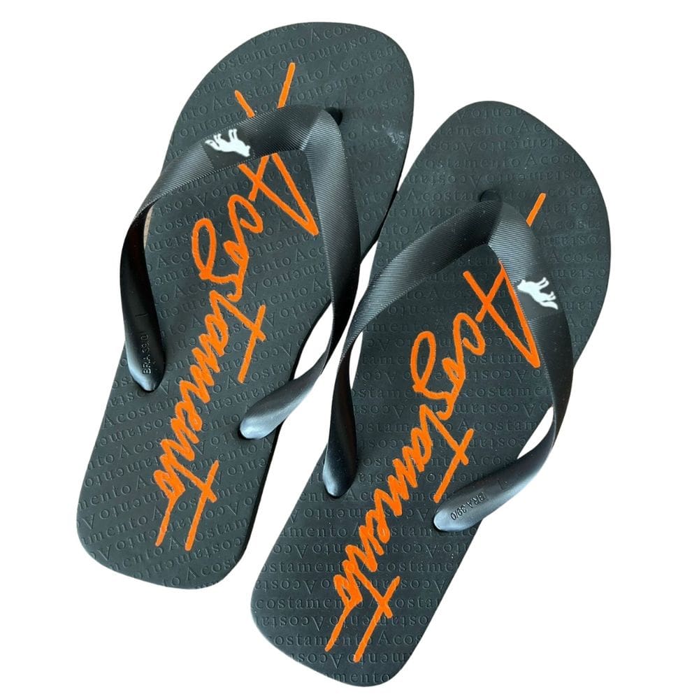 Chinelo Masculino Acostamento Logo Laranja Correia Larga