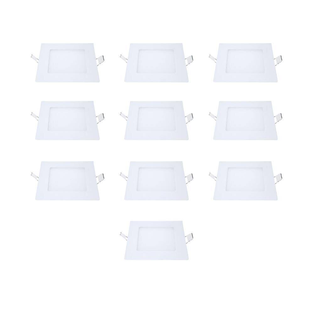 Kit 10 Painel LED Plafon Embutir 6W Quadrado Branco Quente