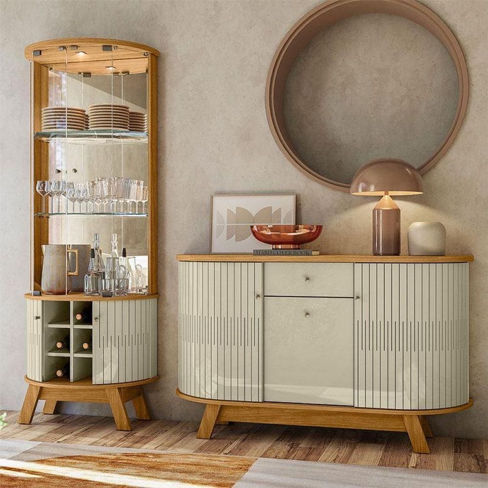 Aparador Para Sala Buffet Ambiente Monza E Cristaleira Marina Cumaru Opala - Madetec