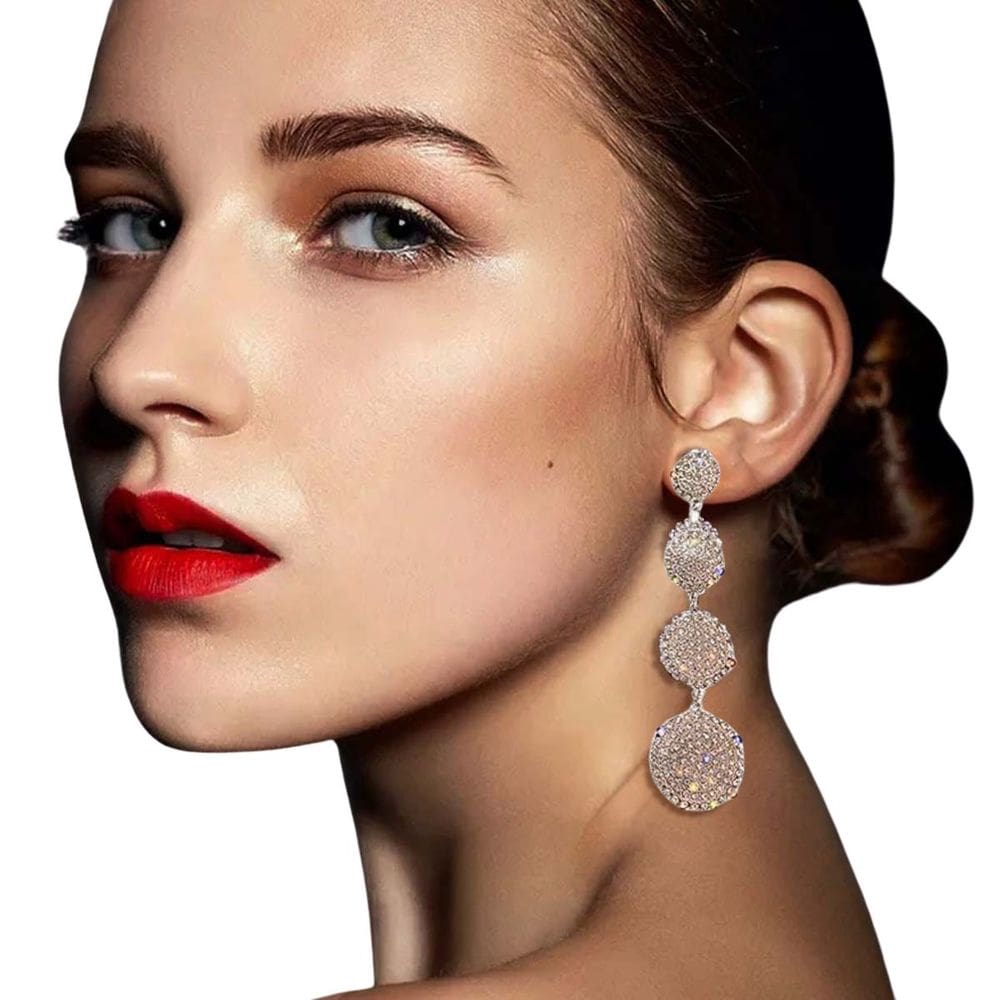 Brincos Longo Dourado Luxo Brilho Strass Festas Noivas