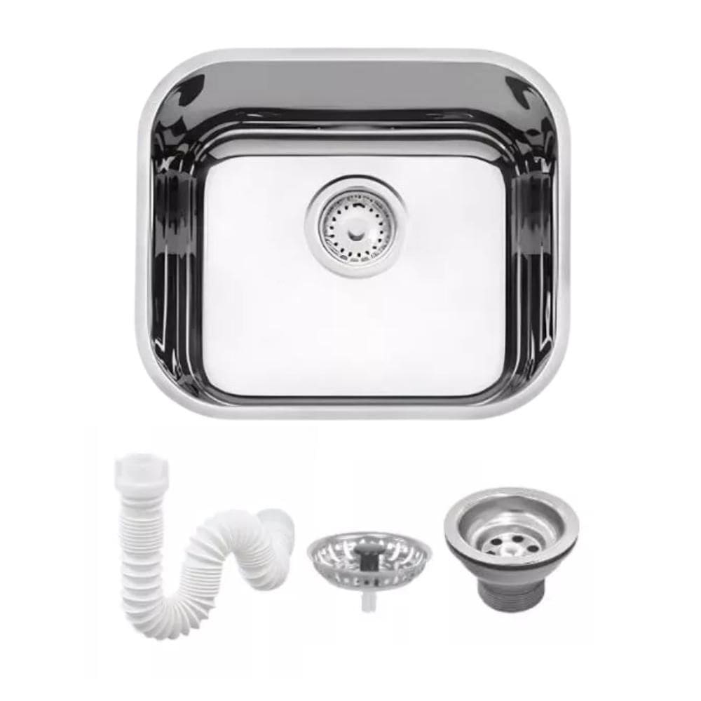 Cuba De Inox N0 Lavínia 40x34x17cm 3.1/2` Com Válvula 94020/207 Alto Brilhante Tramontina com Sifão Sanfonado Universal Simples 1.1/2”