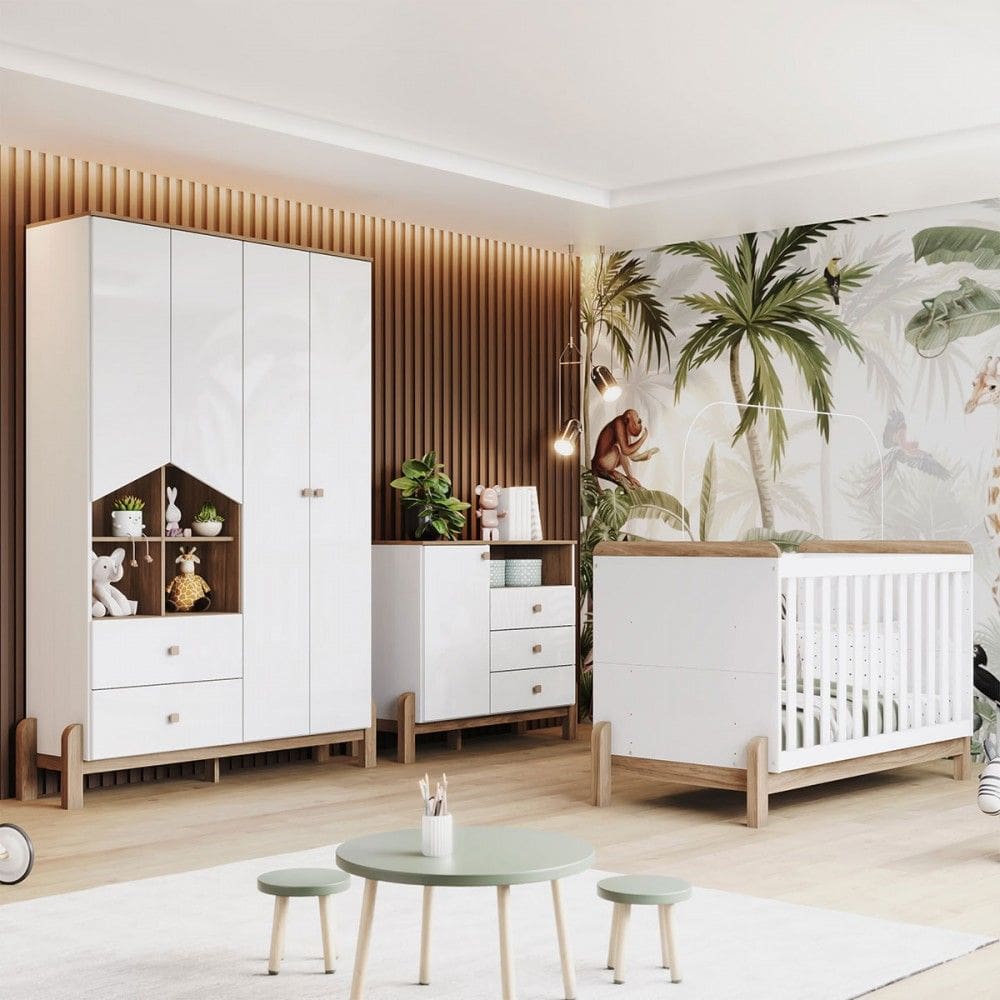 Quarto de Bebê Completo Ternura 5 Portas 5 Gavetas Branco/Jequitibá - Henn