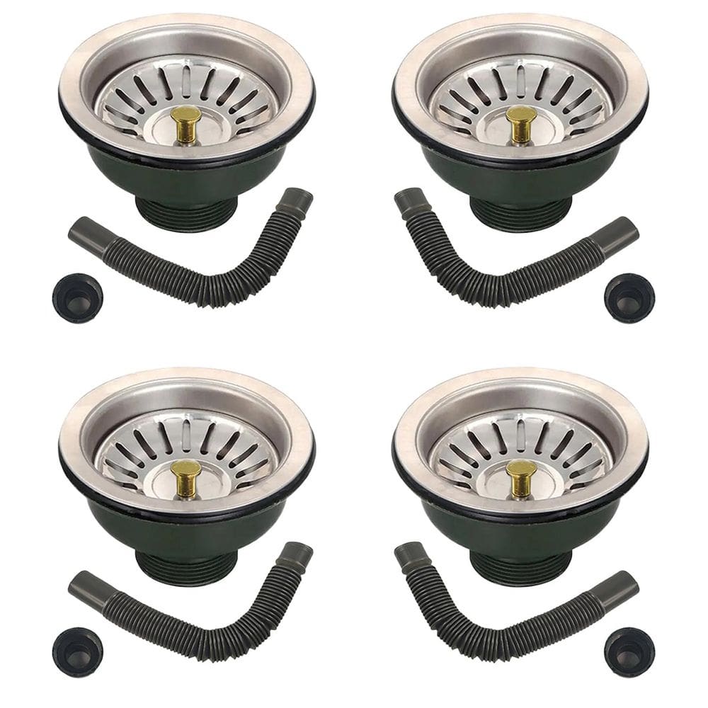 Ralo Valvula Dreno de Pia 10x10 Filtro Kit 4 Unidades Sifao Tubo de Escoamento Cesto Cozinha Lavabo Restaurante Casa Lavanderia