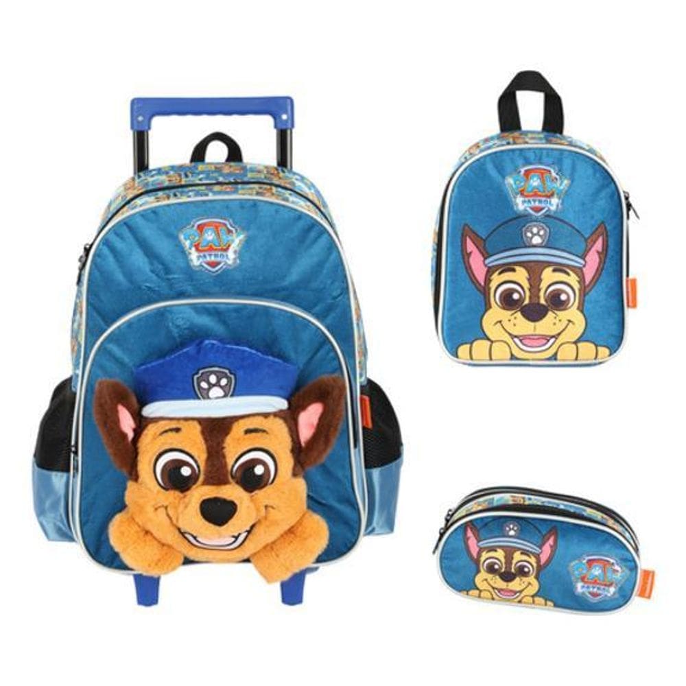 Kit Mochila Carrinho Em Pelúcia 3D Patrulha Canina