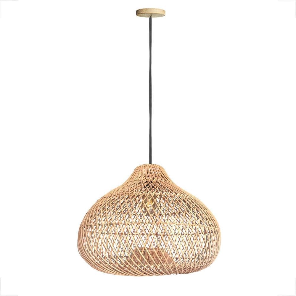 Pendente Rattan Em Fibra Natural Boho Varanda Gota E27 Nat76
