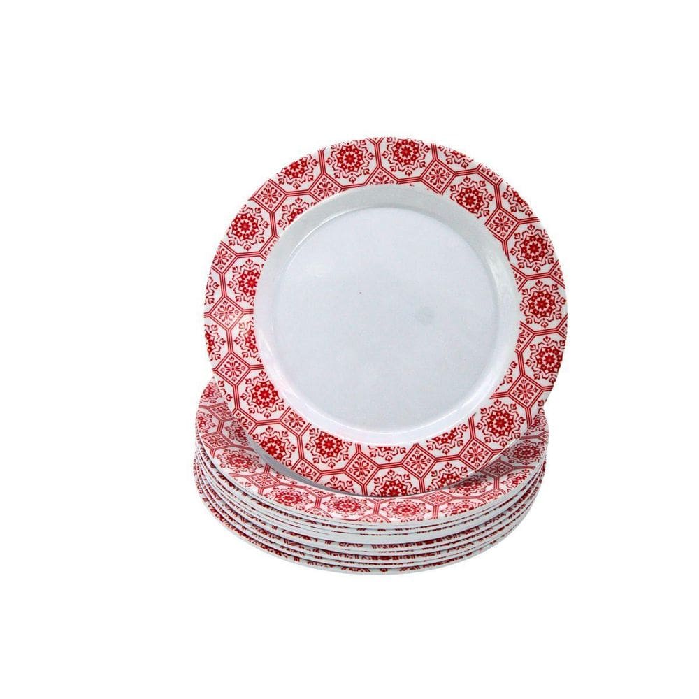 Kit 12 Pratos Refeição 25Cm Vermelho Melamina Decorado Bar