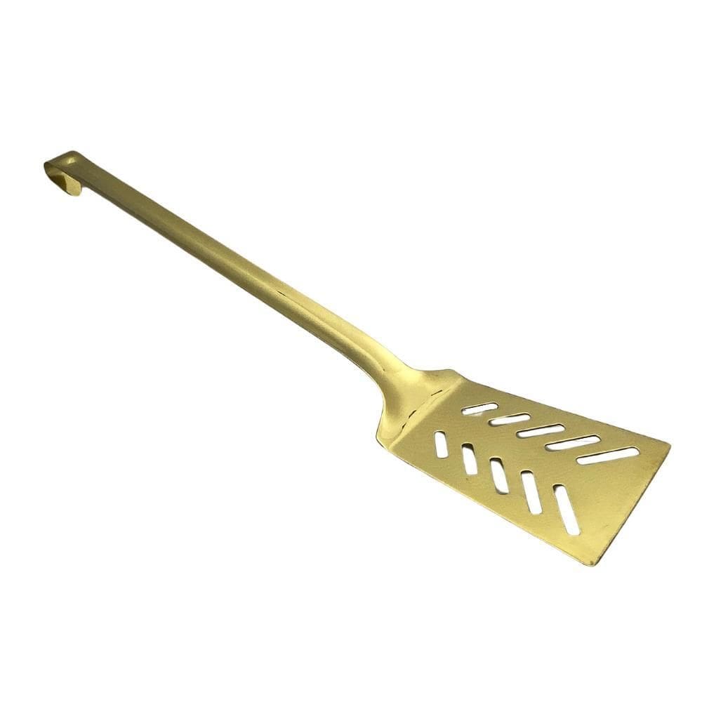 Espátula Em Inox Dourada Cozinha Fritura Vazada Fineza