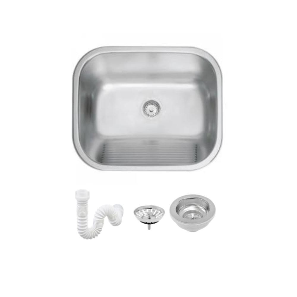 Tanque Em Inox De Encaixe Hera 50x40cm 3.1/2` Com Válvula 94400/107 Acetinado Tramontina com Sifão Sanfonado Universal Simples 1.1/2”