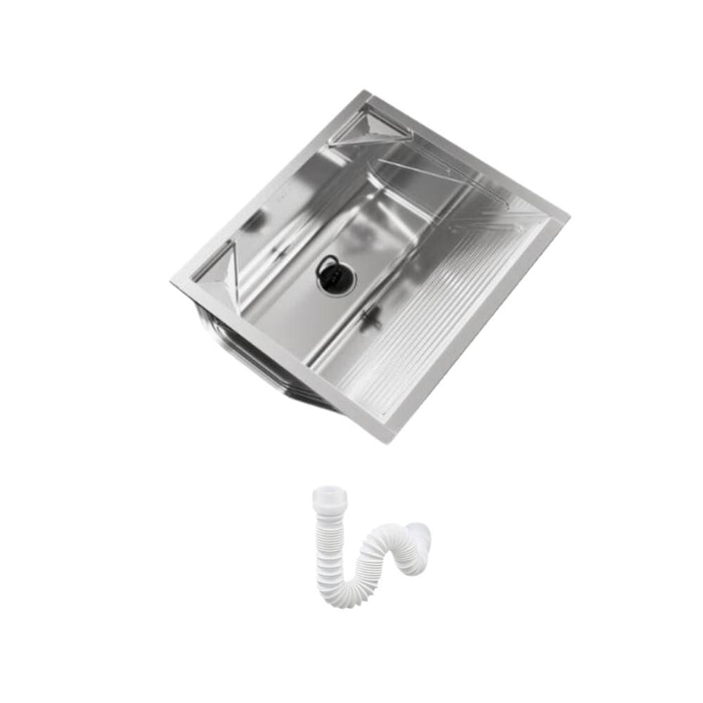Tanque De Embutir Inox Polido GhelPlus 500 48L 608X536X265Mm com Sifão Sanfonado Universal Simples 1.1/2”