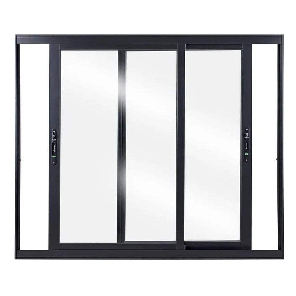 Janela de Aluminio de Correr 100x100cm 2 Folhas com Vidro Liso Preto