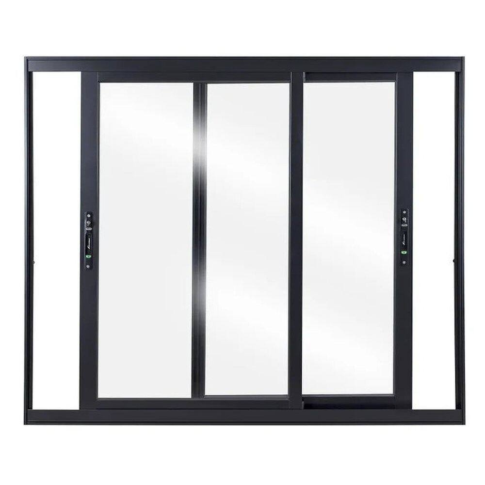 Janela de Aluminio de Correr 100x100cm 2 Folhas com Vidro Liso Preto