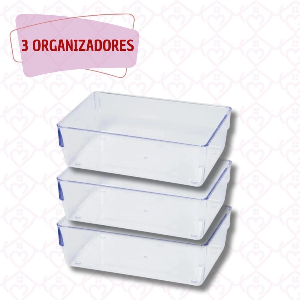 Kit 3 Organizador Medio Acrilico Talheres Gavetas Empilhavel