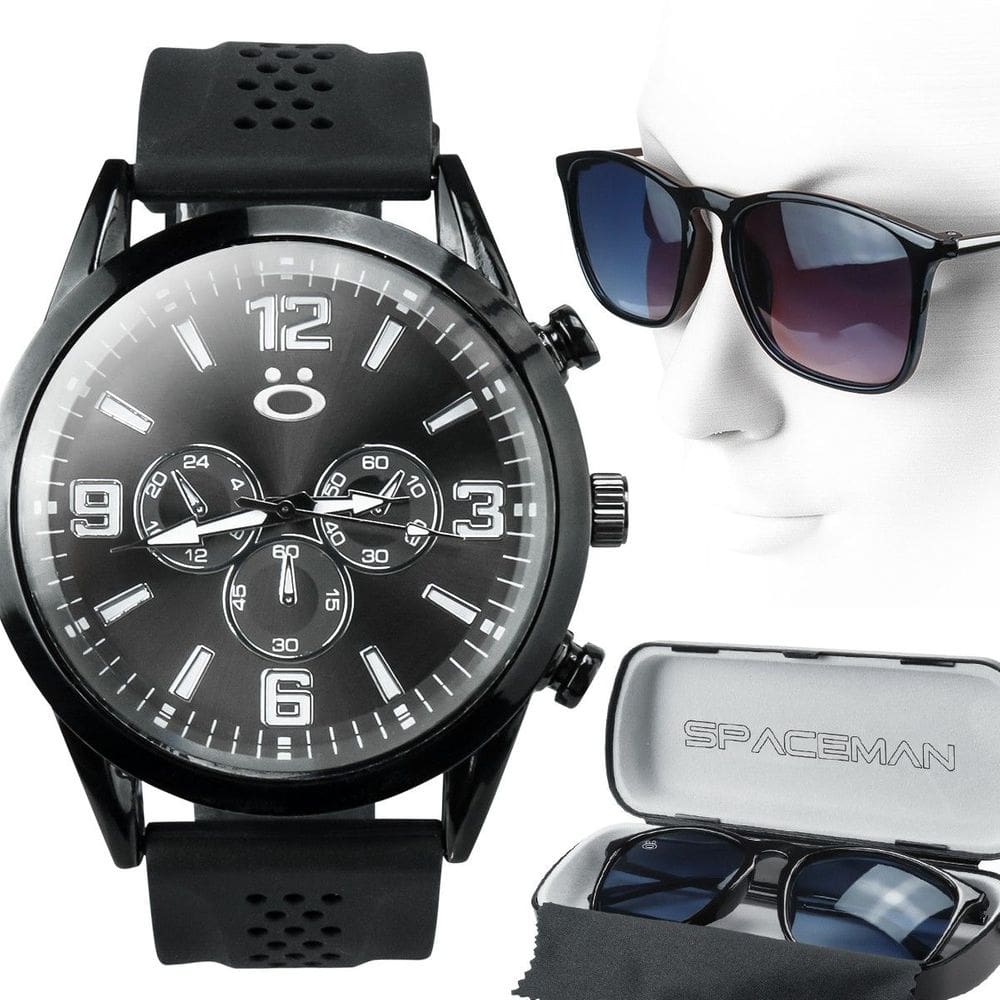 Relógio Masculino Aço Preto Ajustável + Óculos Sol Proteção UV + Case - Orizom Spaceman