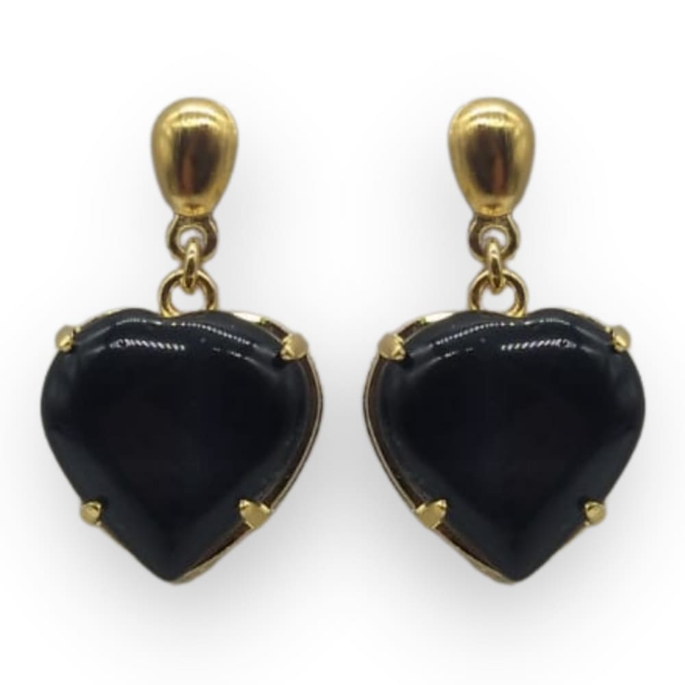 Brinco de Pedra Ônix - Coração Garra Banhado