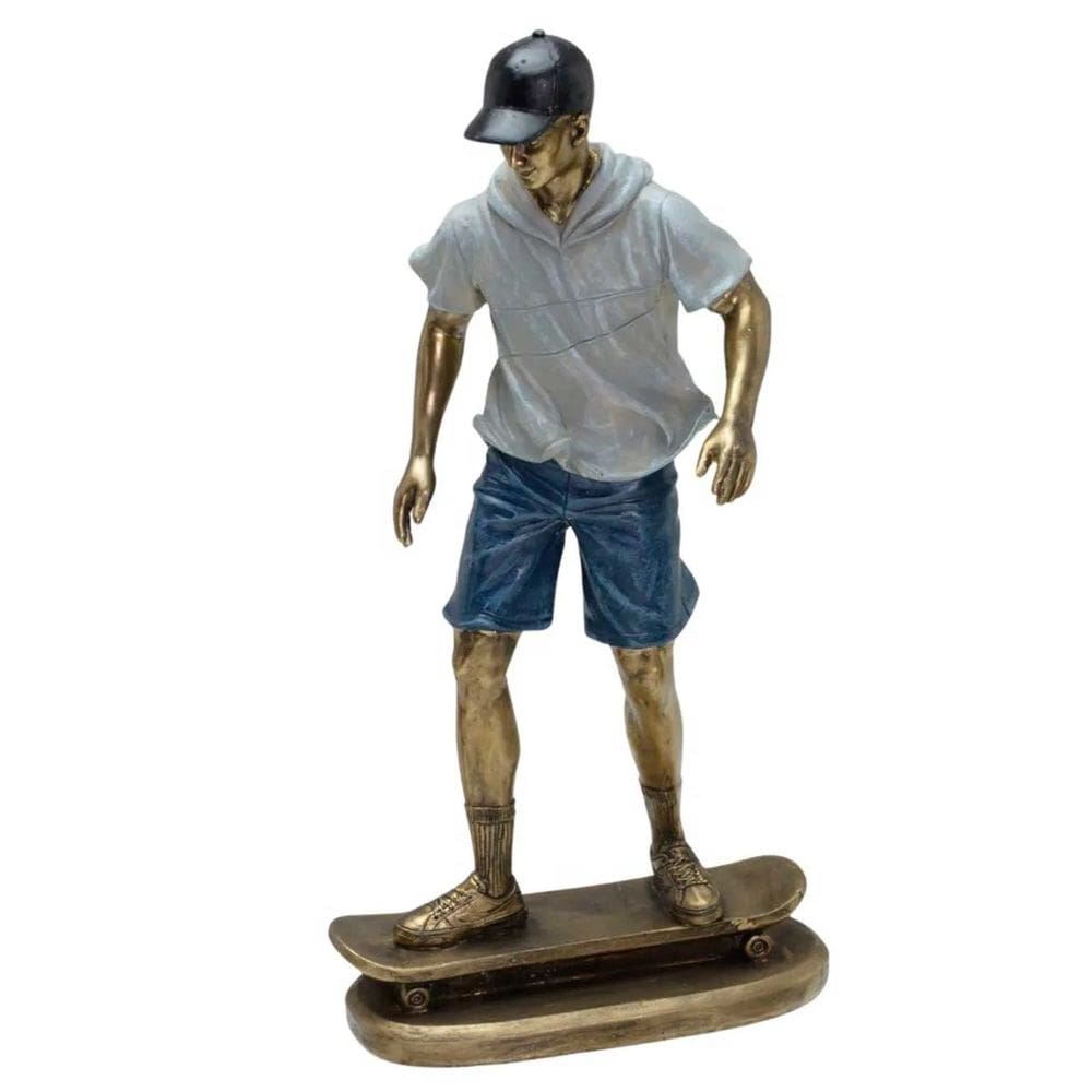 Estatueta Skatista Em Resina 27Cm