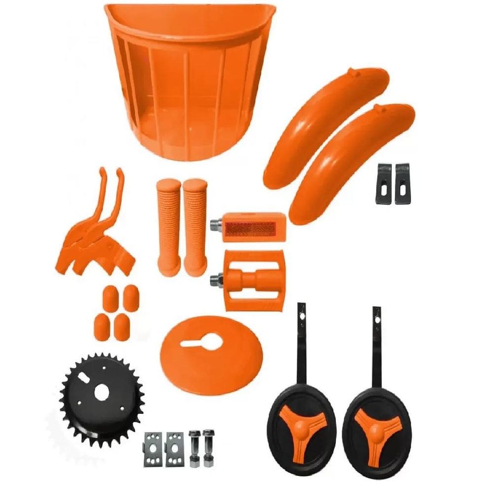 Kit Montagem Bicicleta Aro 16 Completo Com Pedal Coroa E Cesta Laranja Amr