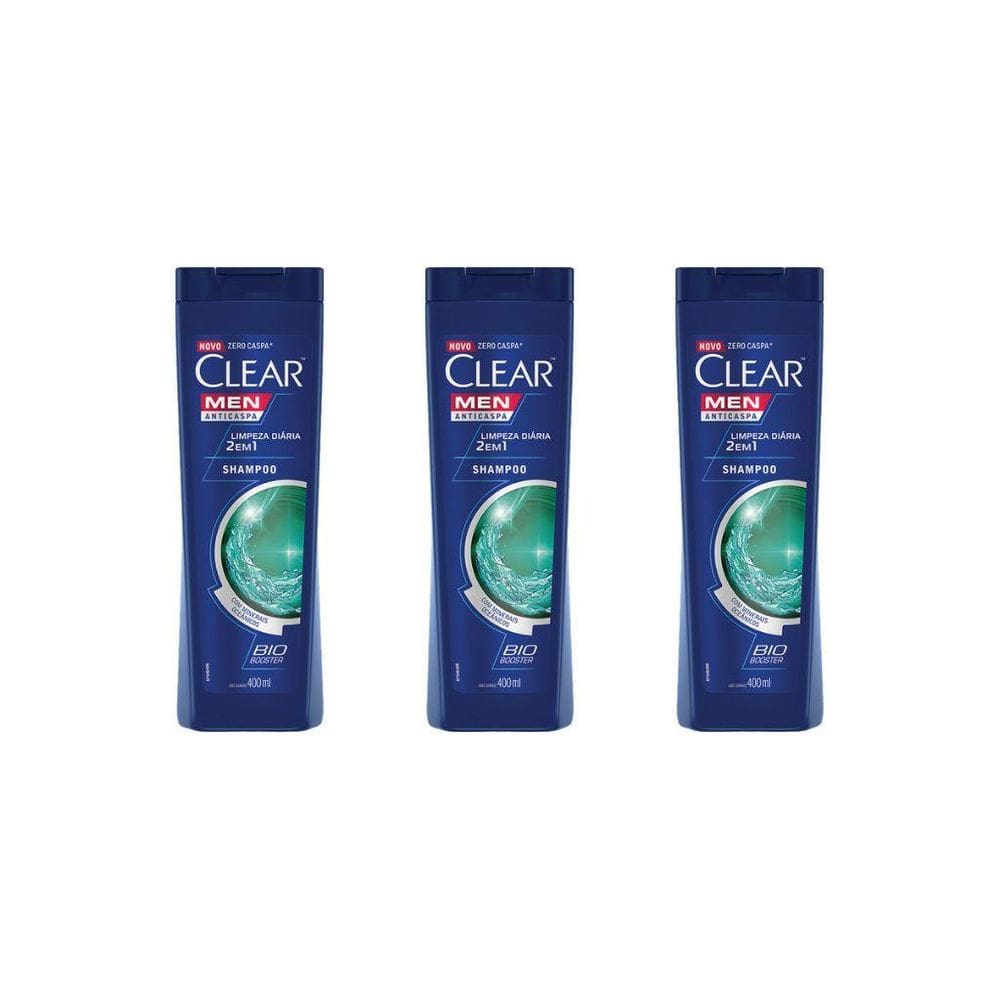 Shampoo Clear 400Ml Limpeza Diaria 2 Em 1 - Kit Com 3Un