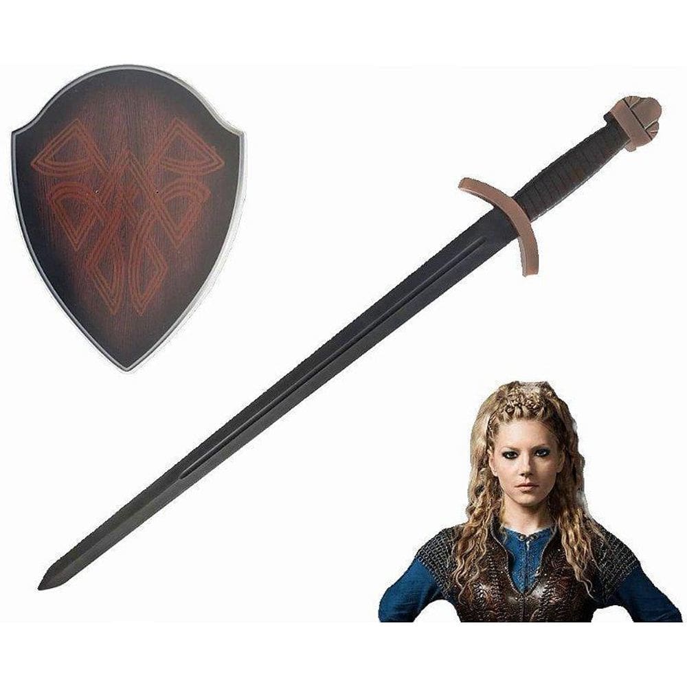 Espada Vikings Lagertha Lâmina Preta E Suporte De Parede.