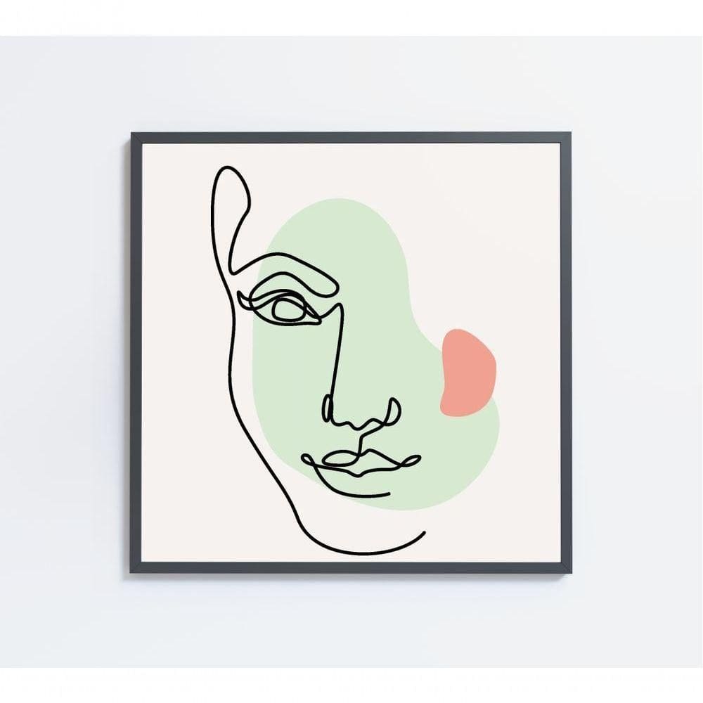 Quadro Feminino Silhueta Meia Face Artística Contínua Medidas 80x80 Cm Impressão Adesivo Fotográfico