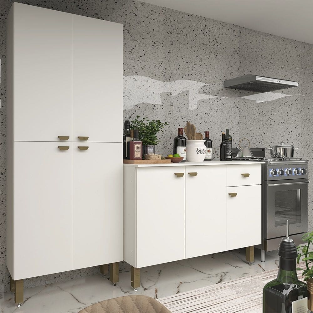 Armário de Cozinha Modulada Completa Compacta Balcão Madrid Branco - RosaFor