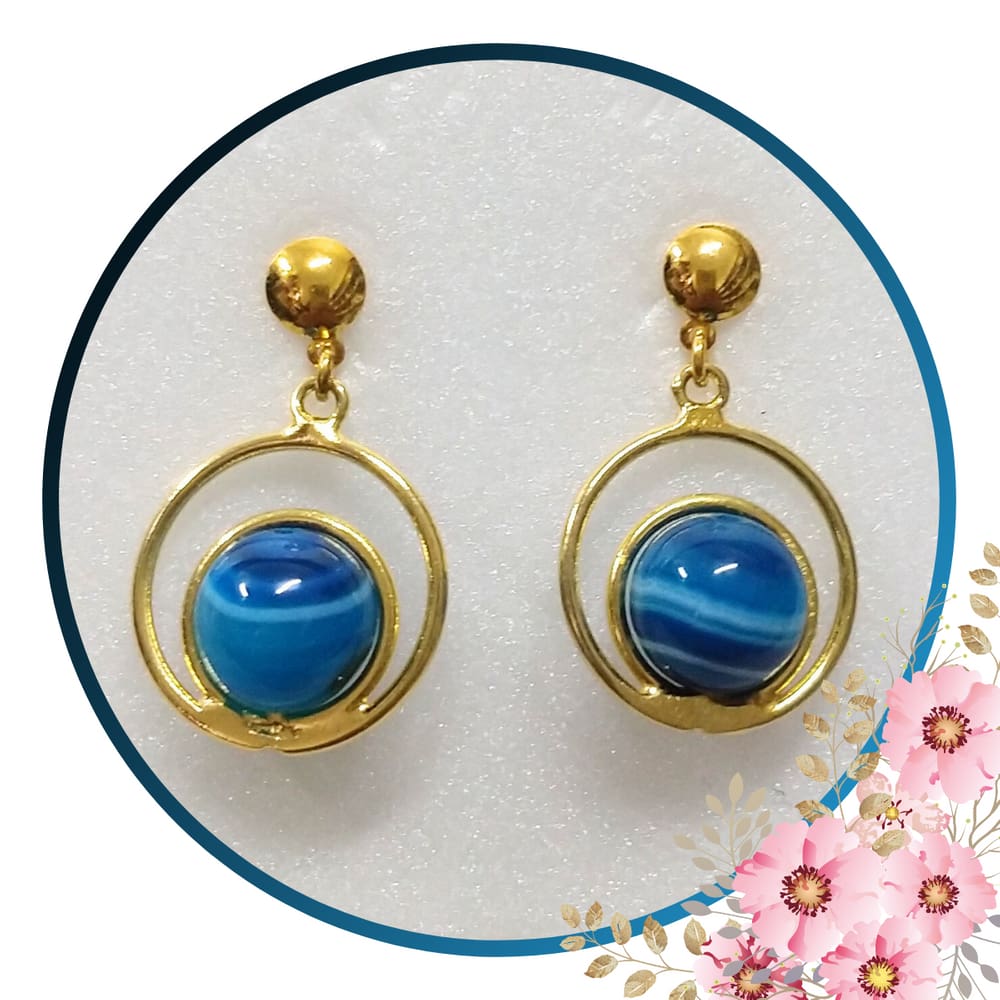 Brinco de Pedra Ágata Azul - Argola dupla