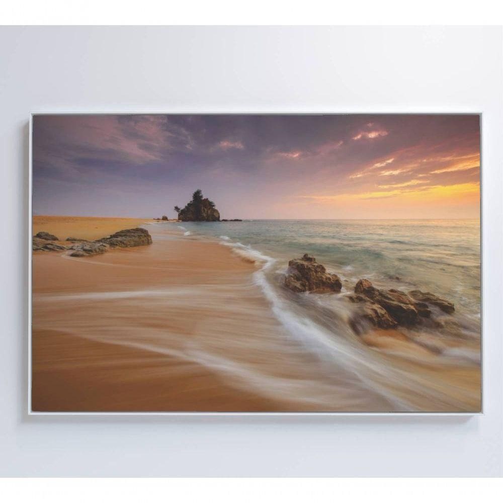 Quadro Praia E Rochas Medidas 120x80 Cm Impressão Vidro Acrílico
