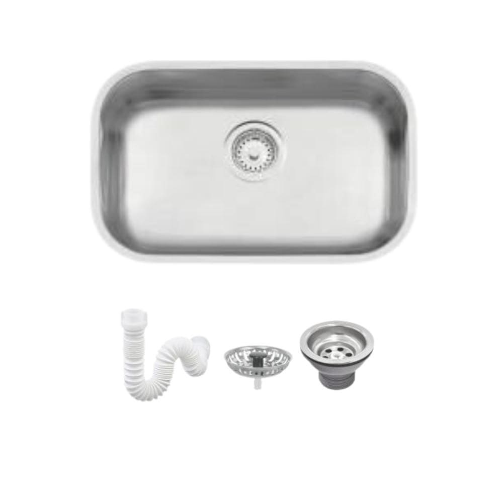 Cuba de embutir Lavinia 47 BL em aço inox acetinado 47x30cm Tramontina com Sifão Sanfonado Universal Simples 1.1/2"