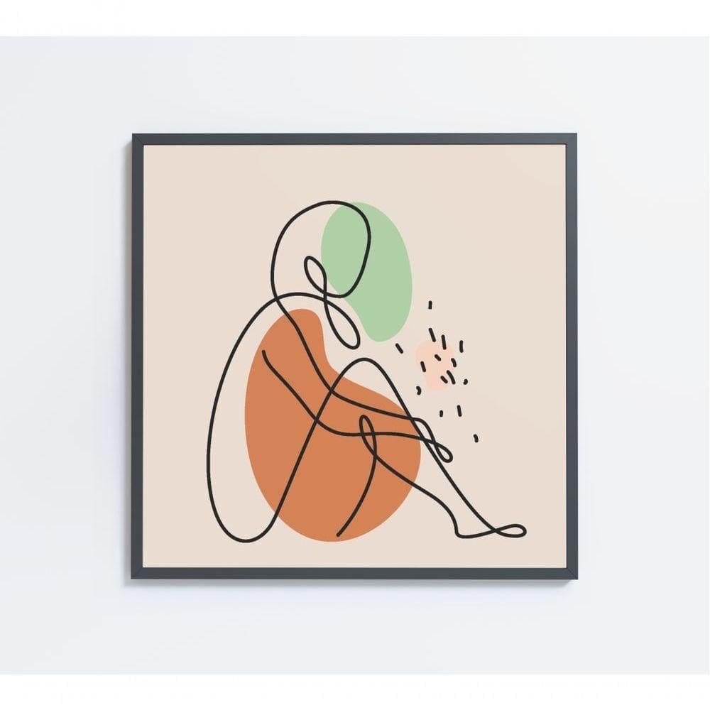 Quadro Feminino Silhueta Sentada Artística Contínua Medidas 40x40 Cm Impressão Adesivo Fotográfico