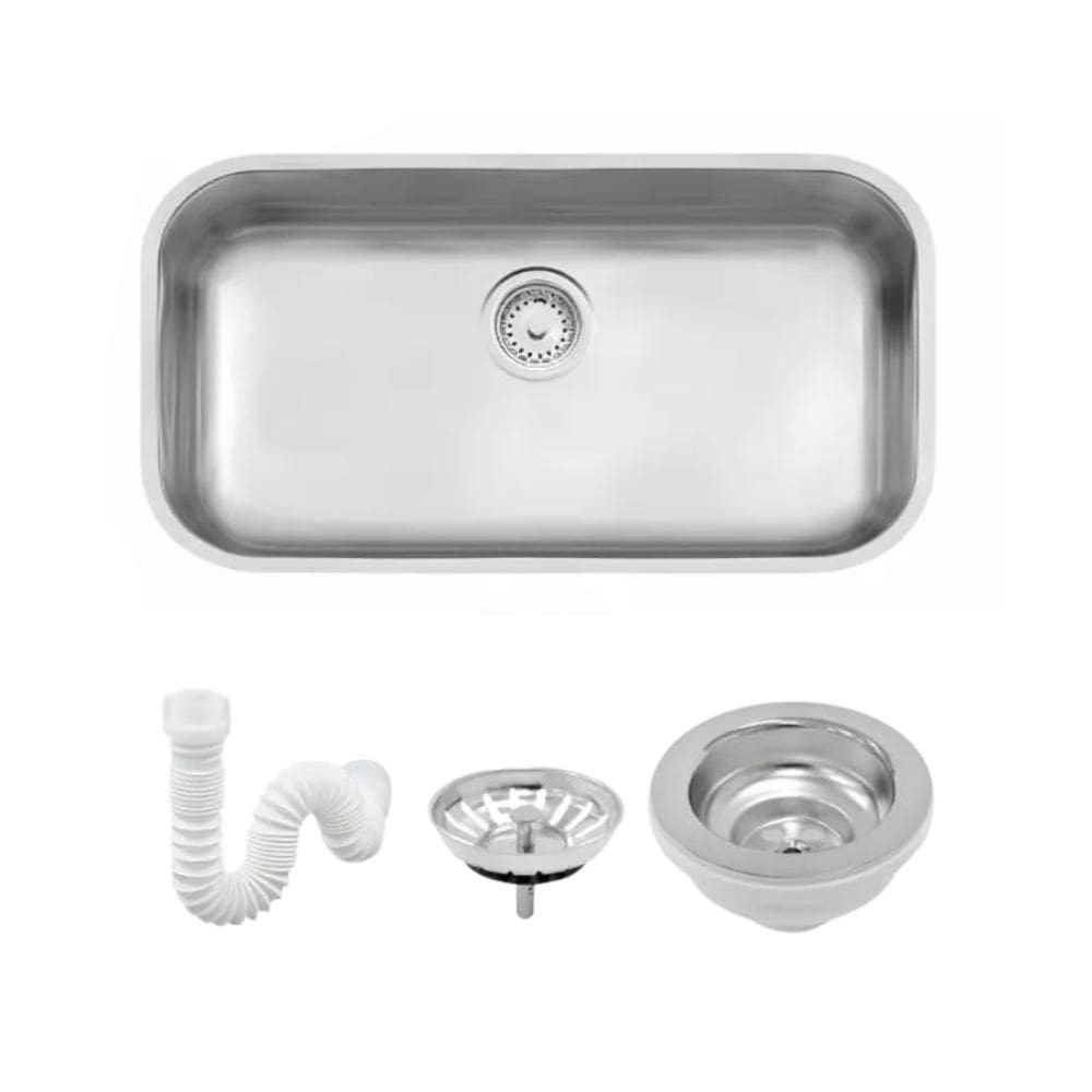 Cuba De Inox Lavínia 56x34cm 4.1/2` Com Válvula 94024/102 Acetinada Tramontina com Sifão Sanfonado Universal Simples 1.1/2”