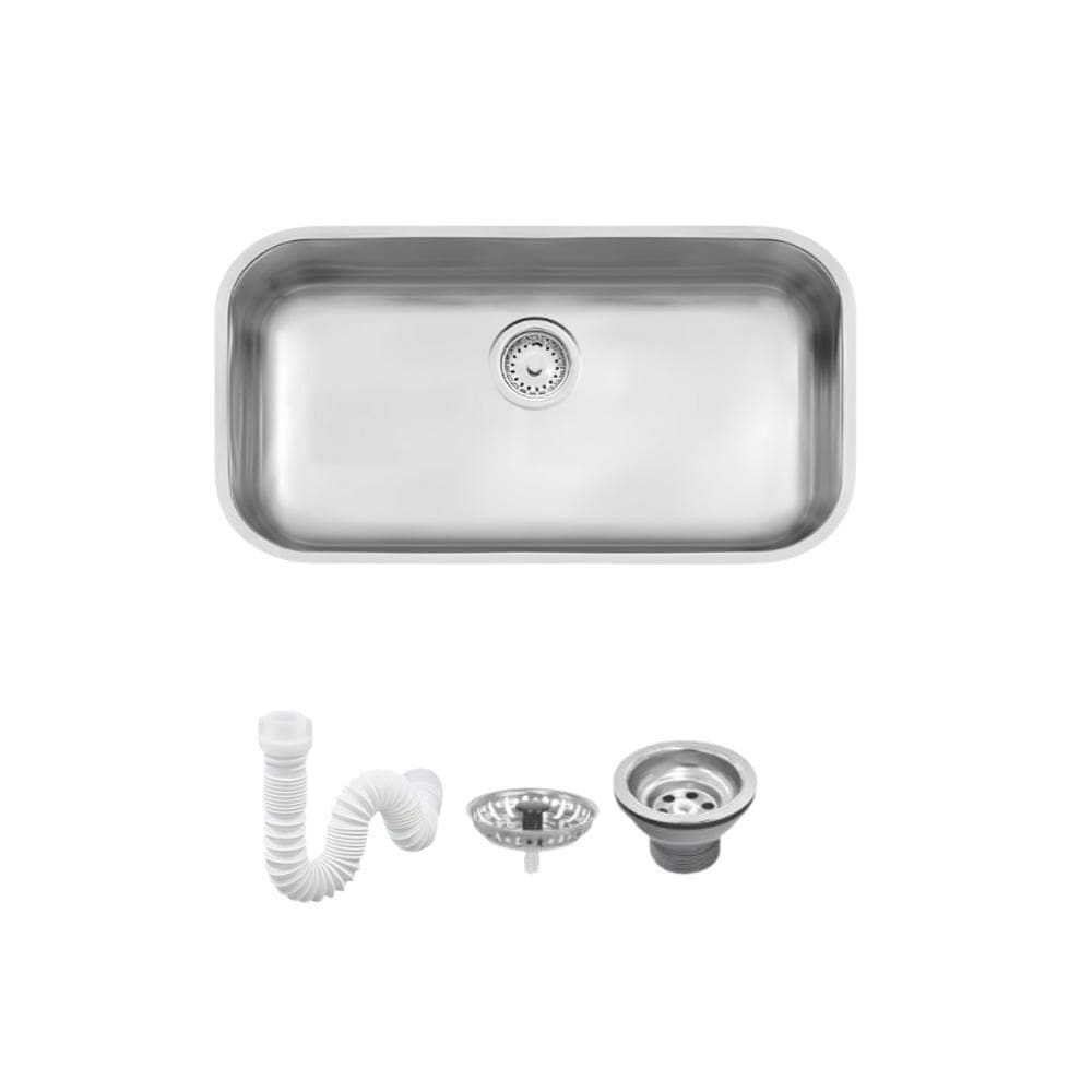 Cuba De Inox Lavínia 56x34cm 3.1/2` Com Válvula 94024/107 Acetinada Tramontina com Sifão Sanfonado Universal Simples 1.1/2”