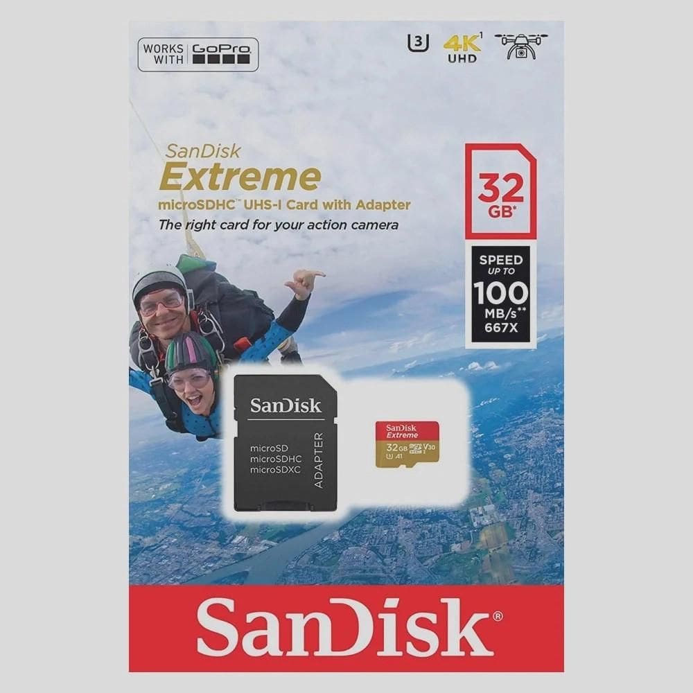 Cartão Micro SD 32GB SanDisk Extreme com adaptador, captura de vídeo 4K UHD e Full HD, SDSQXAF-032G-GN6AA